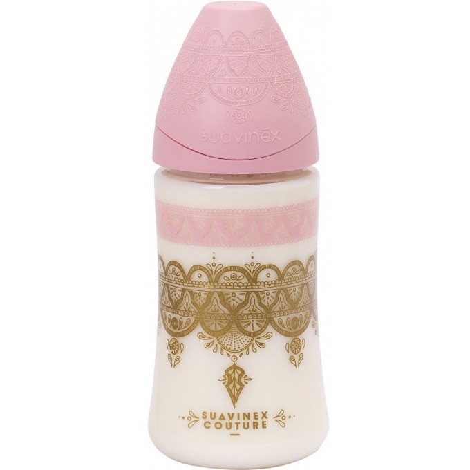 Бутылочка, круглая соска 3-позиционная, "Couture" розовая, 270 мл Suavinex